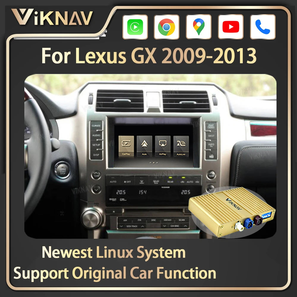 Viknav Linux System For Lexus GX 2009-2013 OEM Car Upgrade Decoder Box Wireless Apple CarPlay Android Auto GPS Palyer