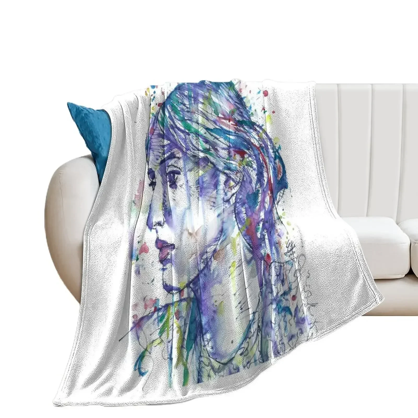 VIRGINIA WOOLF watercolor and ink portrait.1 Throw Blanket Shaggy Summer Polar Beautifuls Blankets