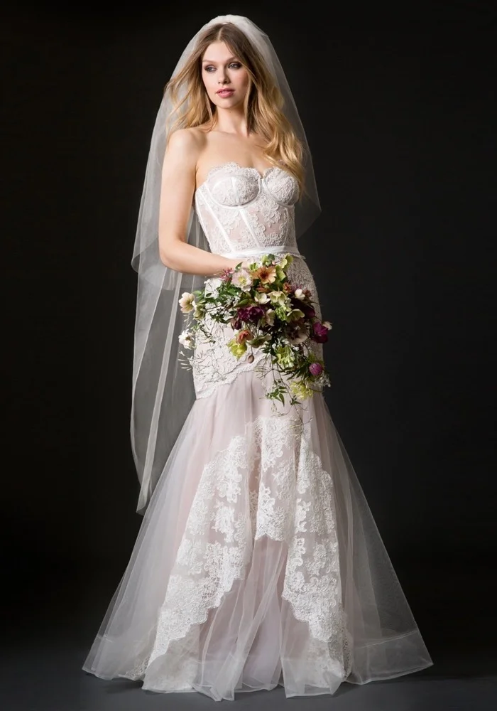 

Elegant Mermaid White Lace Embroidered Women's Wedding Dress Sexy Translucent Corset Ball Bridal Dress Vestido De Novia Custom