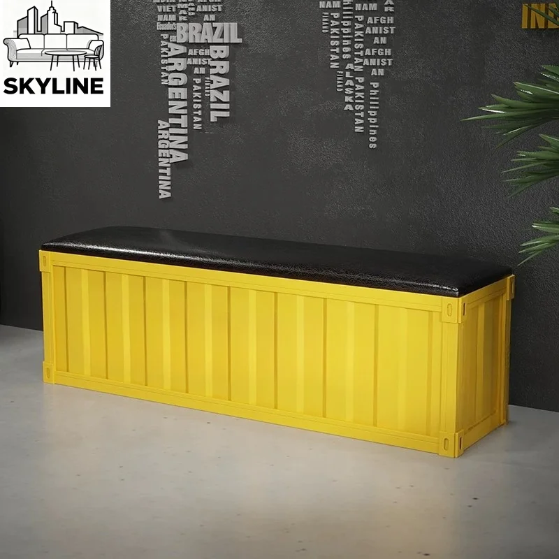 Industrial Iron Long Waiting Bench, Multi-scene Shoe Changing Seat for Gym, Clothing Store & Cafe Lounge