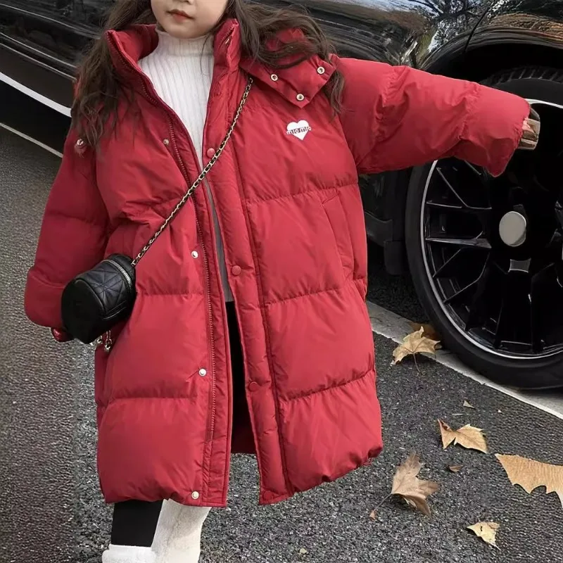 2024 New Girls Parka Casual Long Outerwear Winter Hooded Coat Children Cold Protection Jacket Kids Cotton Padded Clothes 4-15Yrs