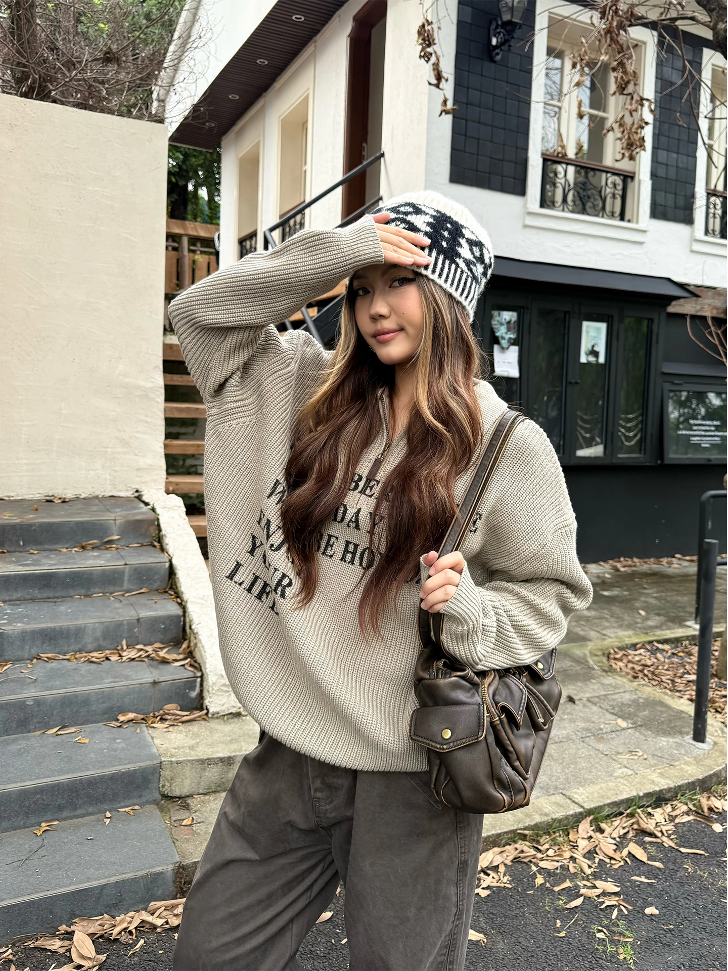 

Don Cry American Sle Винтажный свободный ленивый свитер, зимний женский модный новый вязаный топ 2025 года, теплый уличный длинный све