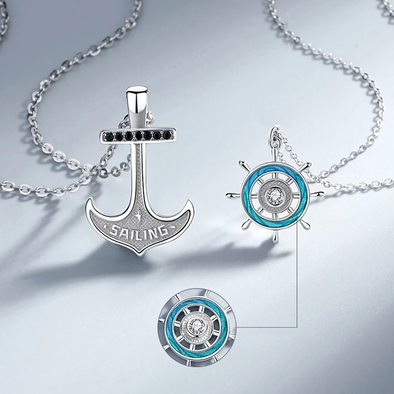 جديد حار بيع زوجين فضية اللون الايبوكسي سفينة الدفة مرساة السفينة قلادة موضة الاتجاه مجوهرات هدية DZ0037 #2