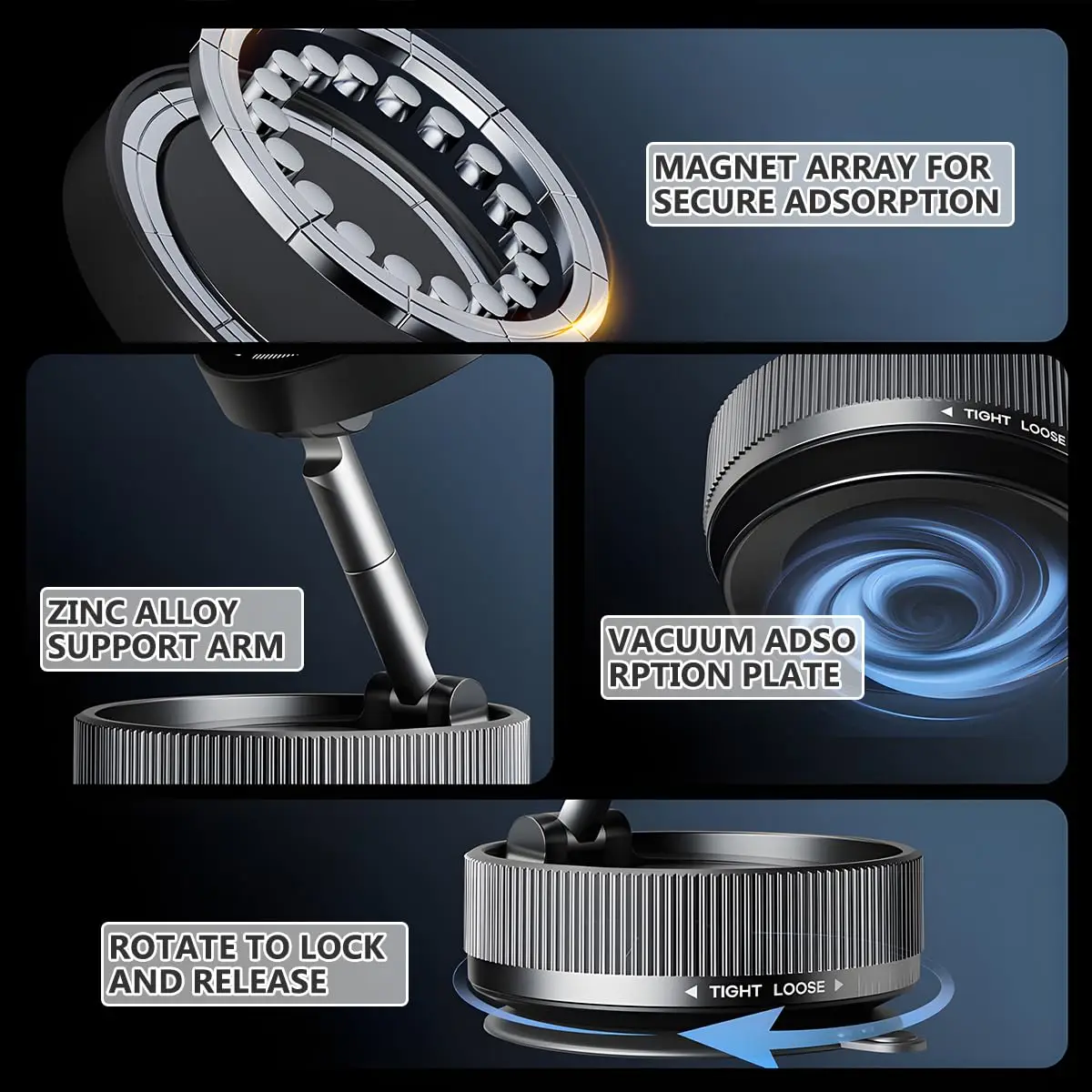 Nuevo 360 °   Soporte giratorio para teléfono con ventosa para coche, soporte magnético, adsorción tecnológica negra, soporte Universal para teléfono inteligente para coche