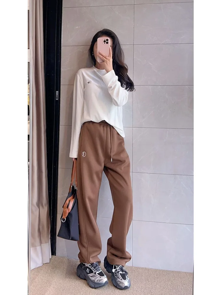 

Мягкие теплые коричневые брюки-бананы с эластичным поясом, повседневные брюки Princ Barbara Home Simple Sle, длинные брюки с высокой талией для повседневной носки