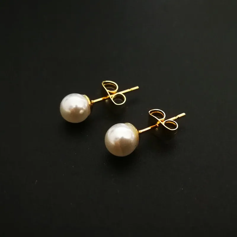Luxury Wholesale Simple Fashion Jewelry Women Gold Plated Stainless Steel Pearl Stud Earrings