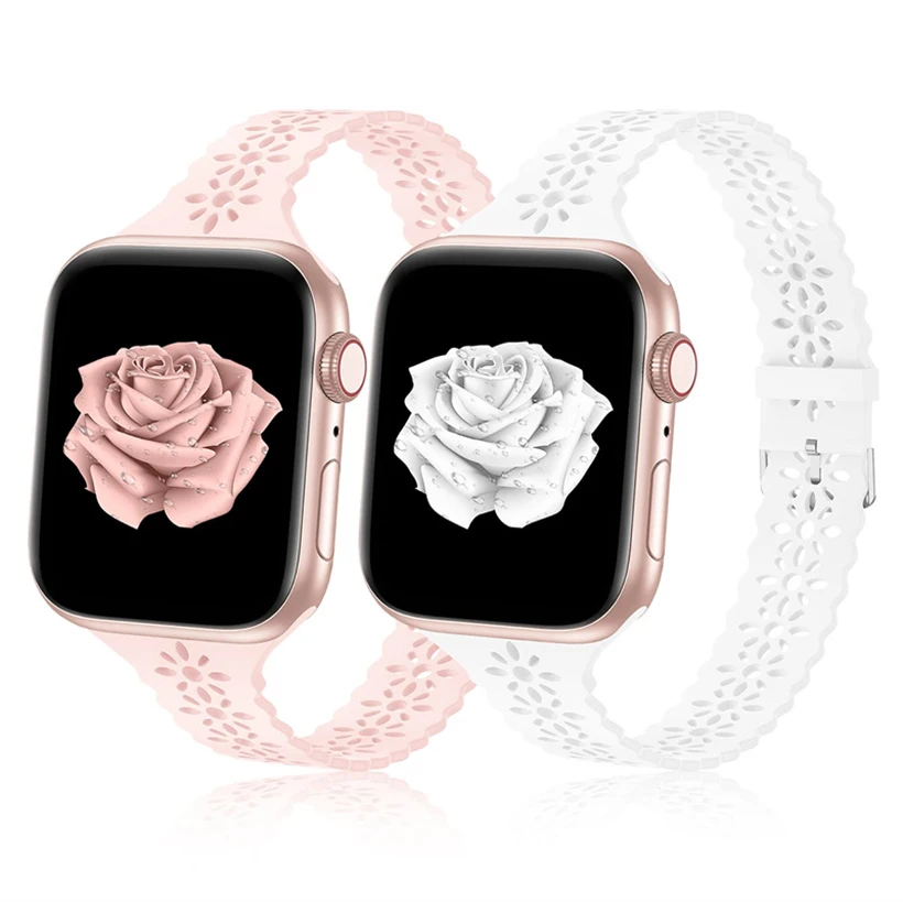 Slim Lace Strap for Apple watch band 40mm 44mm 41mm 45mm 38mm 42mm 49mm 45 mm Silicone bracelet iWatch series 8 se 7 6 5 3 Ultra