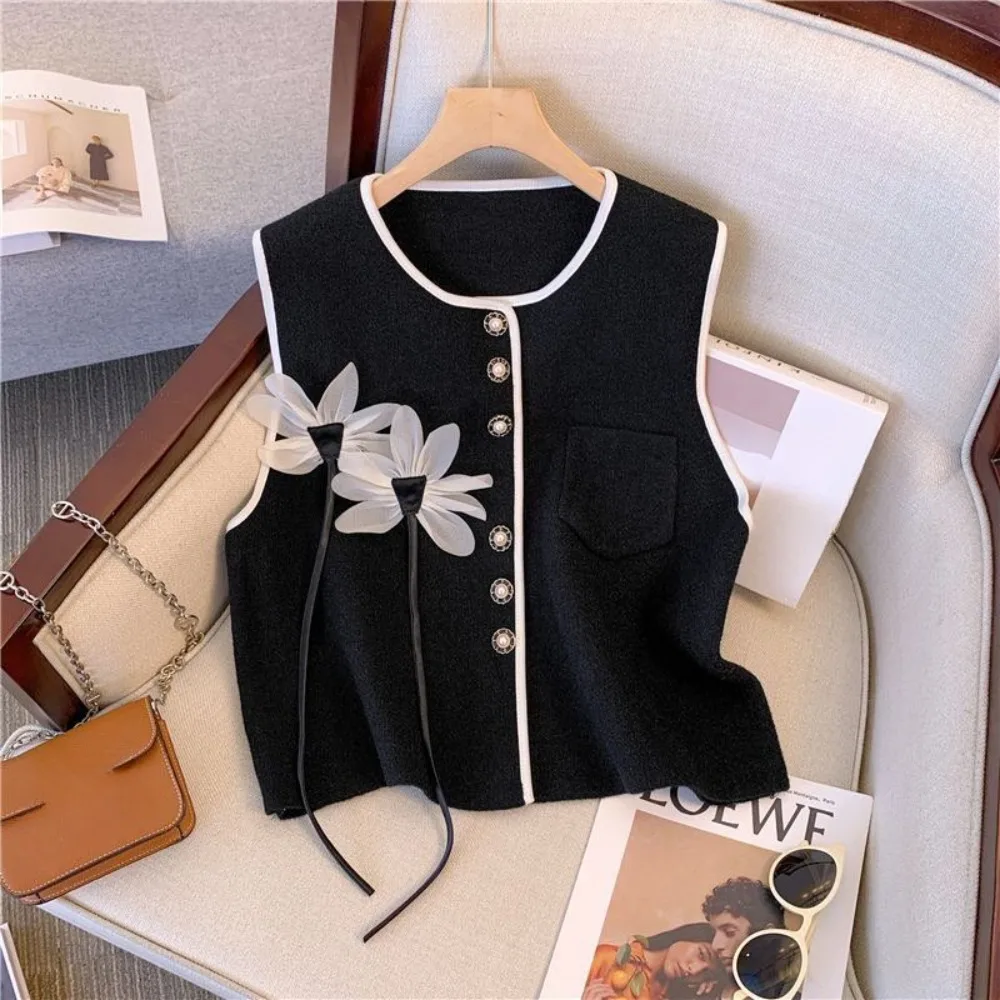 Neploe Elegant Celebrity Bow 3D Flower Coat Small Fragrance 2025 Moda Small Fellow Vest Short Minority All-match Women Clothing