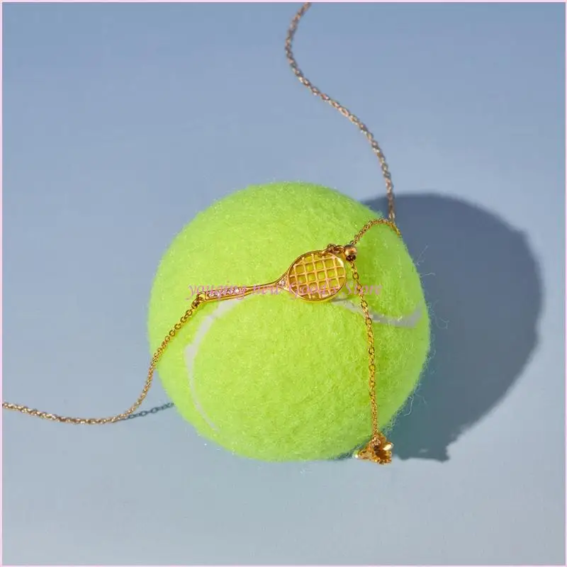 57QA Gold Tone Tennis Racket Jewelry Necklace for Casual Outfit Styling with Stainless Steel Chain and Adjustable Clasp for