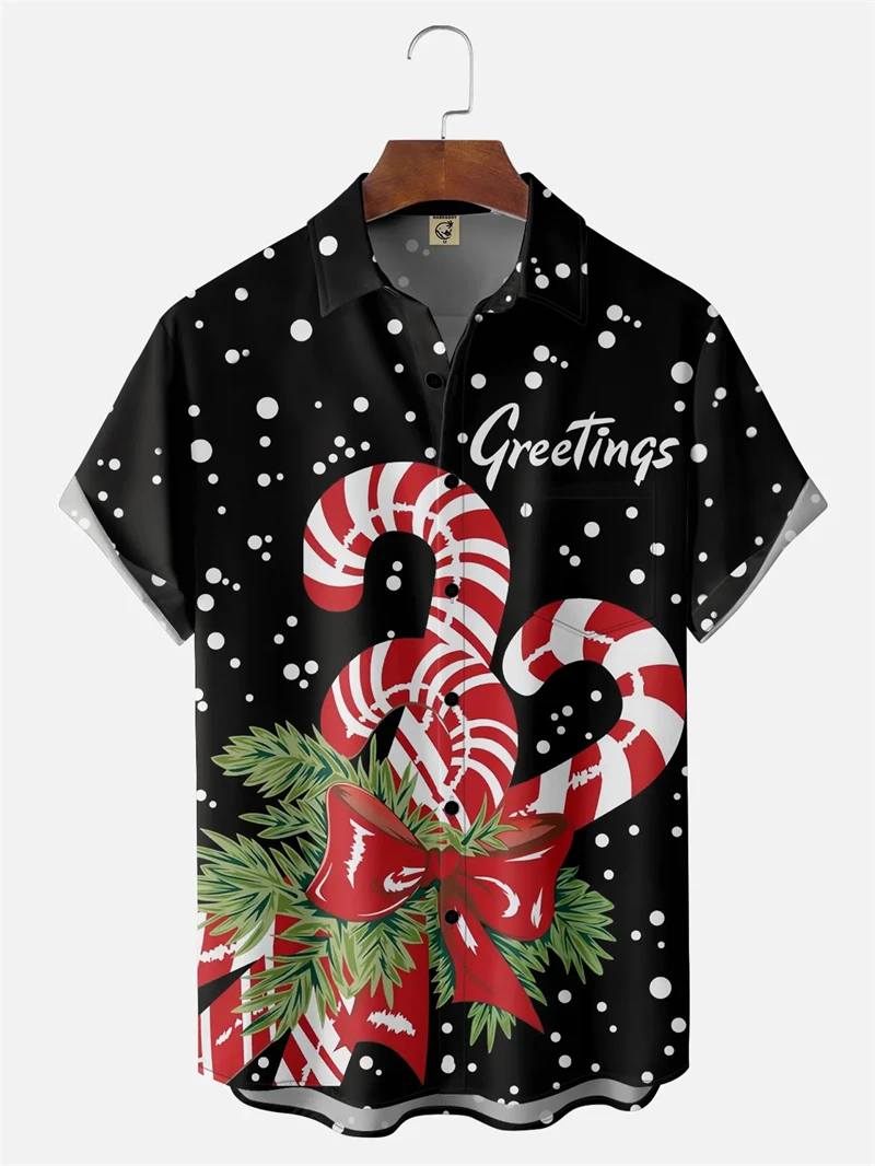 

Men's Christmas Shirts Candy Graphic Print Short Sleeve Lapel Shirt Men's Casual Button-Down Shirts Festival Wear Women Shirts