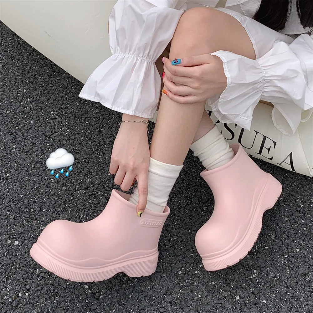 Duck Aqua Shoes Women\'s Waterproof Rain Boots Candy Color Water Shoes Youth Girls EVA Water Boots Woman Pink Mid Calf Rain Shoes