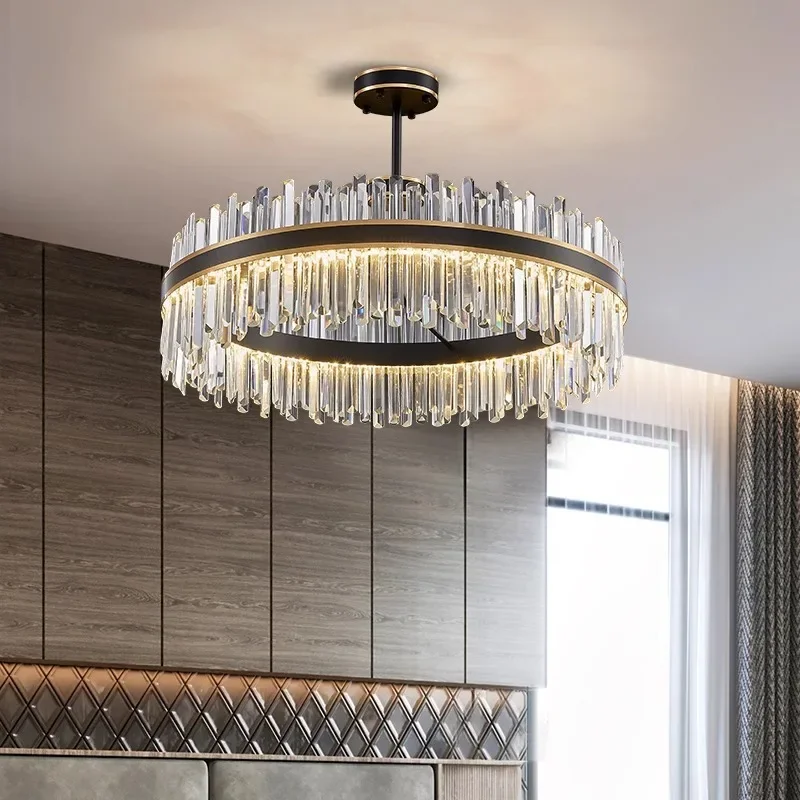 The main lamp in the living room is light and luxurious, and new black ring dining room is crystal chandelier in bedroom