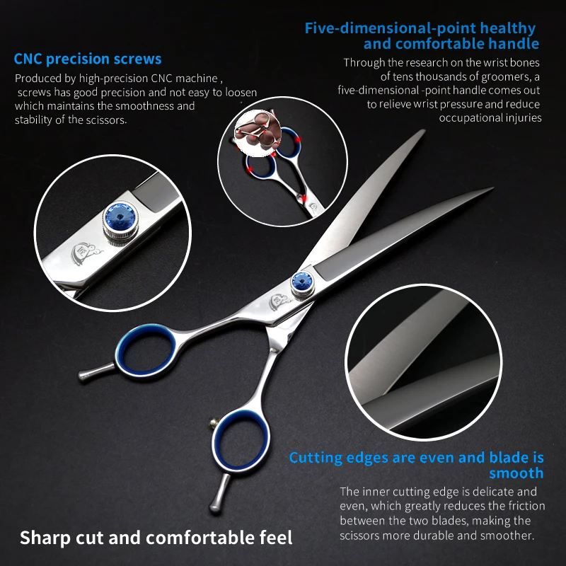 Crane High-end 7.0/7.5 Inch Left Hand Curved Scissors Pet Dog Grooming Curved Shears VG10 Stainless Steel Pink/Blue/Purple Color