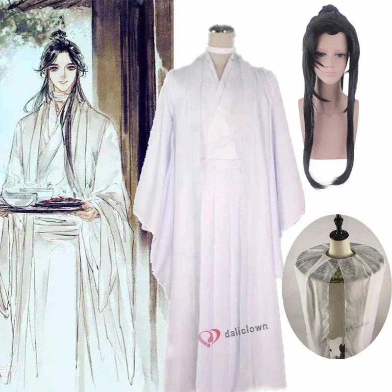 Disfraz de cosplay de Xie Lian, pelucas Tian Guan There Fu Xielian, sombrero de bambú, accesorio para hombres y mujeres, traje de Anime Han Fu blanco