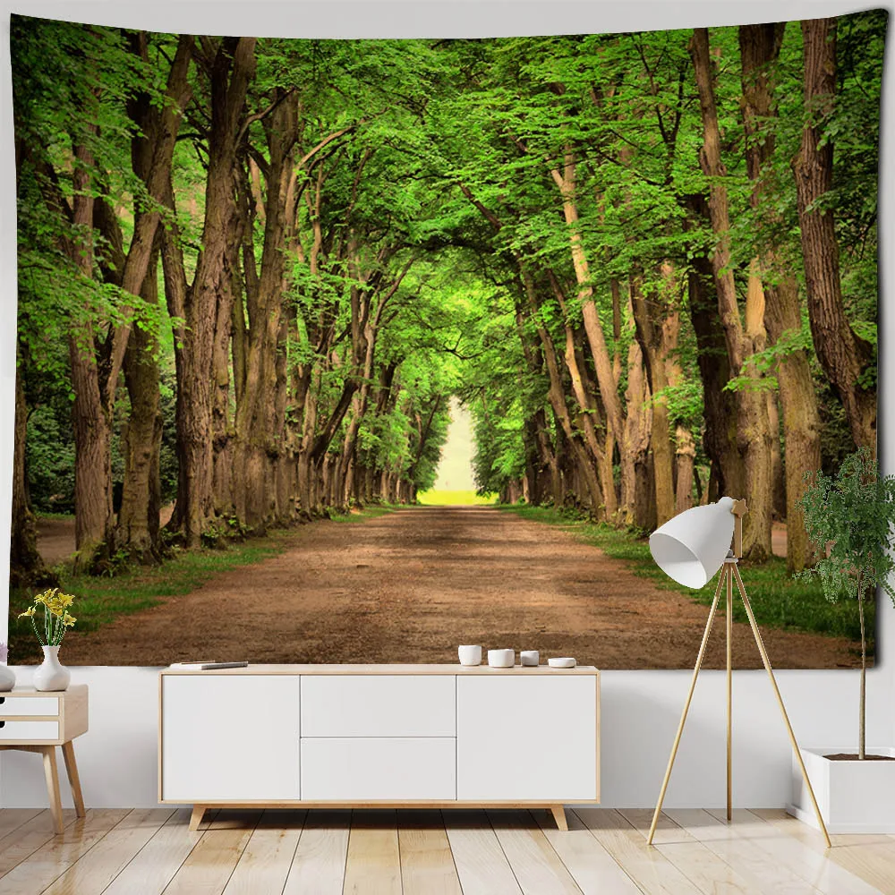 Sunshine Forest Wandteppich, Polyesterstoff, Schlafzimmer, Wohnzimmer, Sofa, Teppich, böhmischer Stil, Kunstdekoration