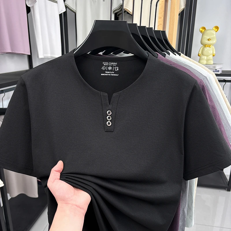 Herren Henley-T-Shirt mit Kurzarm und Dreiknopfleiste aus Atmungsaktivem Stoff für Alltägliche Freizeitkleidung – Detail 8