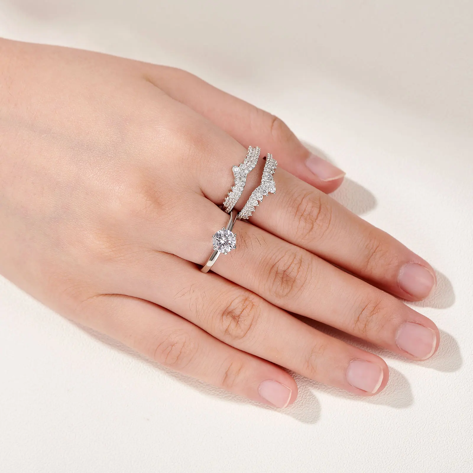 Newshe 925 Silver Bridal Set Original Wedding Rings for Women 1.8Ct Round Cut Zircon Moissanite Engagement Ring Enhancer Band