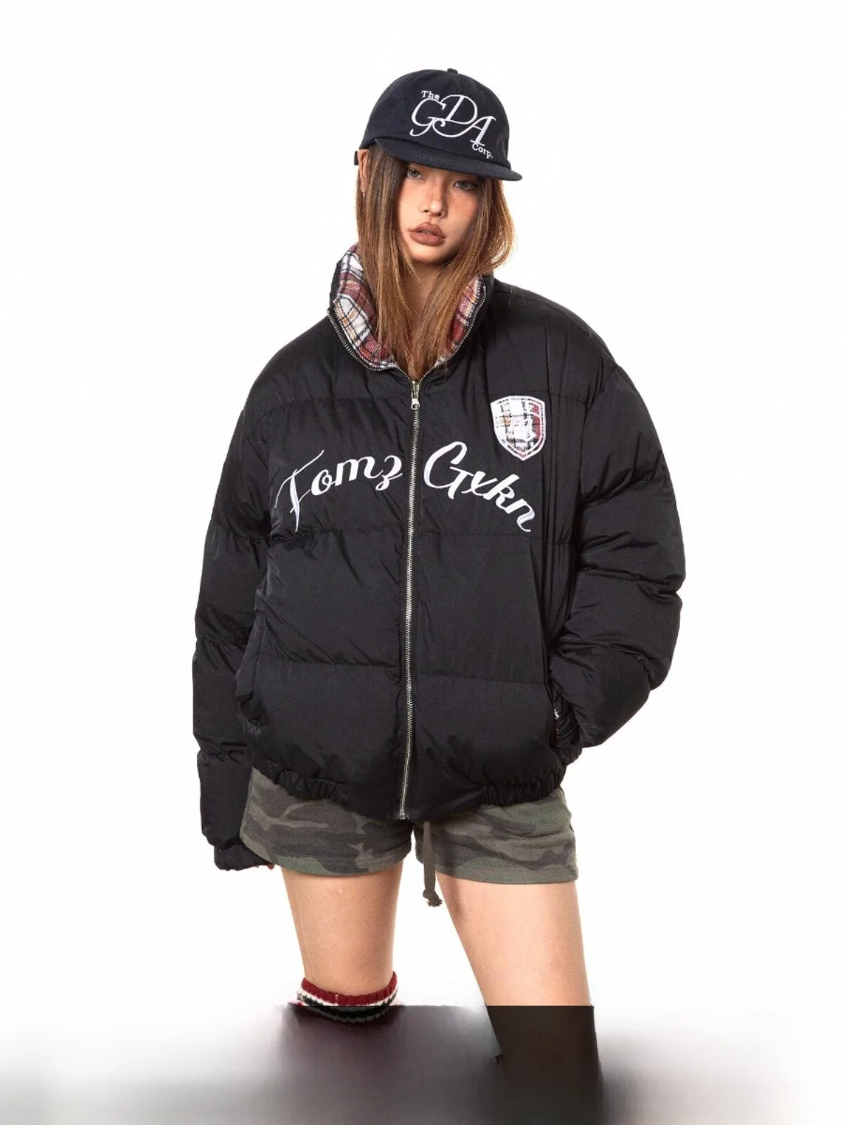 

Blabb American Sle Double-Sided Wear Plaid Cotton Bread Coat Women's Casual Loose Winter Top Street Sle Cotton Jaet