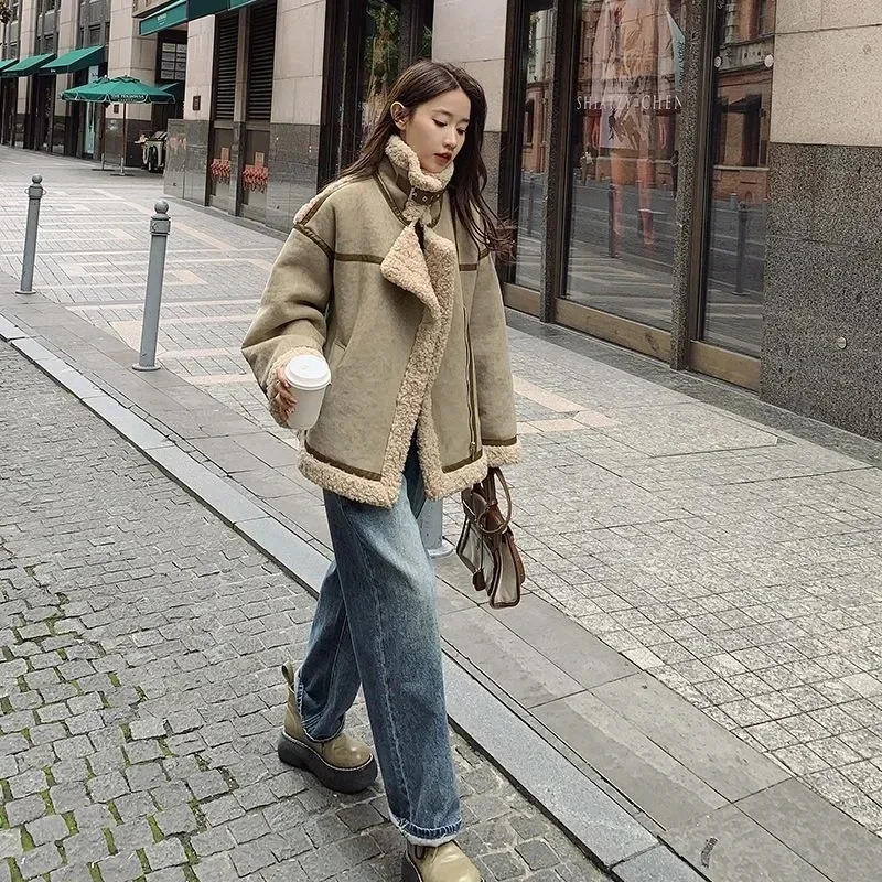 2025 New Female Loose Thickened Lamb Wool Coat Winter Women Oversized Teddy Jacket Autumn Faux Fur Collar Coats Jackets