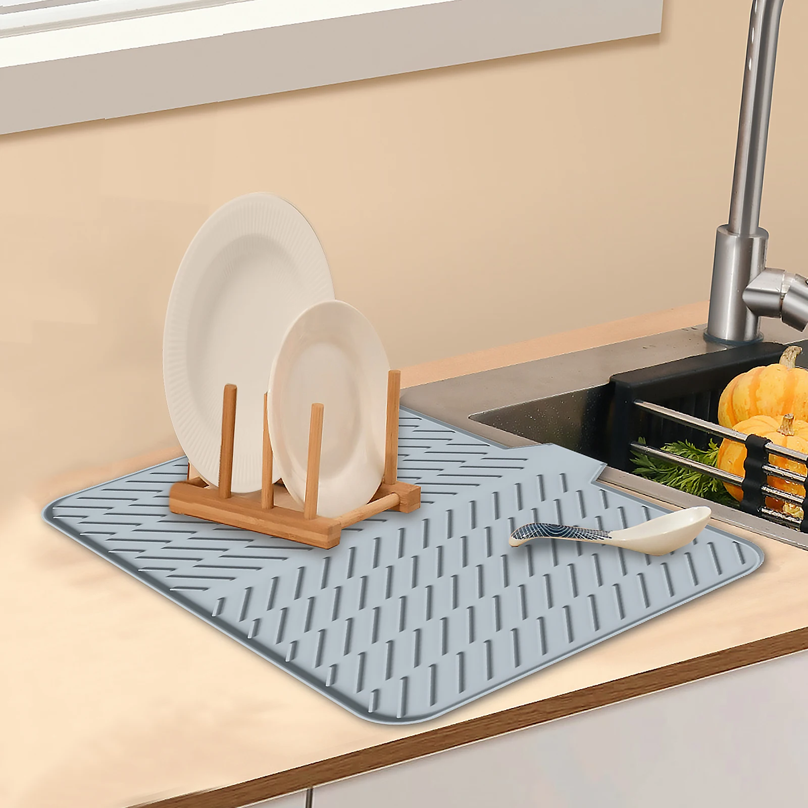 Dish Drying Mat Ultra Absorbent Silicone Dish Drying Mats Non-Slip Fast Drying Draining Mat Heat Resistant Folding Dish Pad