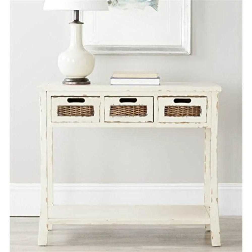 American Homes Collection Autumn Vintage Cream 3-Drawer Console Table