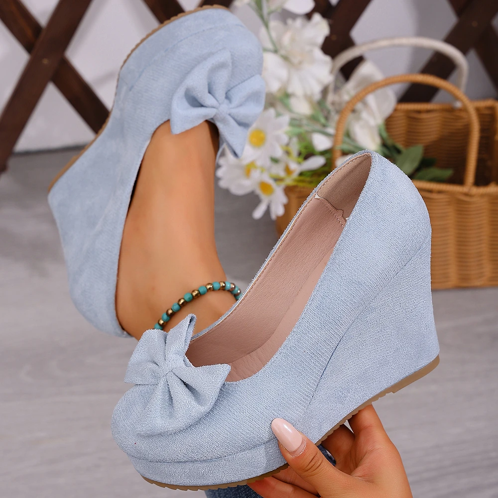 

New Spring/Autumn Pointed Toe Wedge Heel Shoes for Women, Fashionable Thick Sole Low-Cut High Heels, Women's Shoes