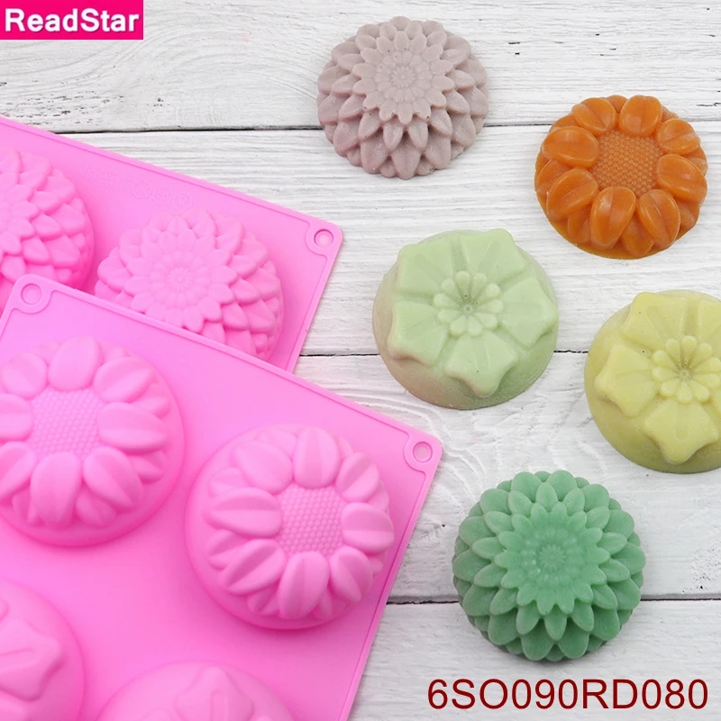 20PCS/LOT ReadStar 6SO090RD080 6 Cavities 3 Flowers Soap Mold Square Silicone Baking Soap Mold Cake Mould DIY Soap Mold