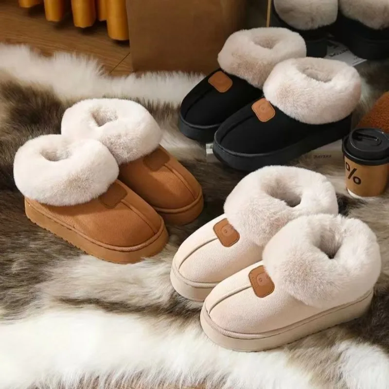 

2025 зимние теплые ботильоны на меху, женские новые повседневные дизайнерские короткие плюшевые женские туфли из натуральной шерсти и замши Botas Mujer