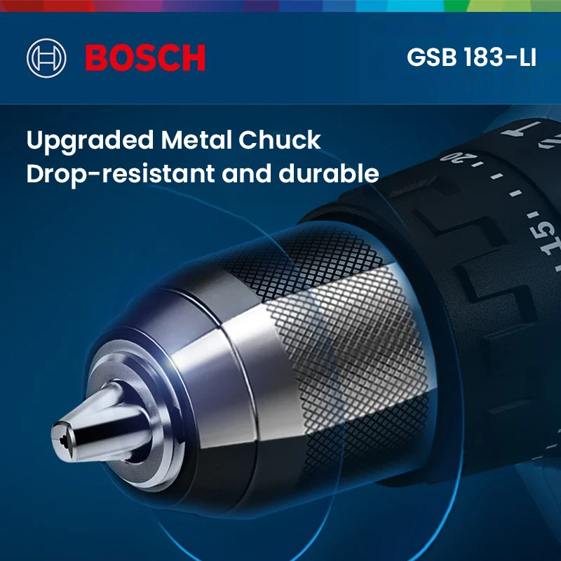 Imagem -03 - Bosch Gsb183 li Broca de Impacto sem Escova 18v Chave de Fenda em Cabeça de Grampo de Metal Broca Elétrica Li-bateria Carregador Caixa de Ferramentas