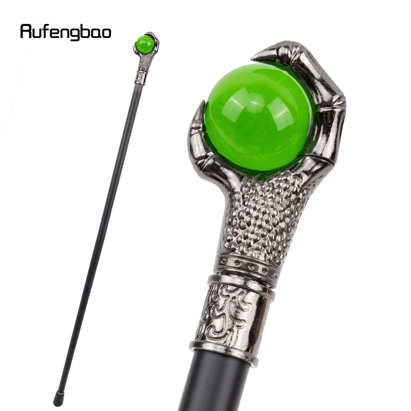 

Dragon Claw Grasp Green Glass Ball Silver Single Joint Walking Stick Decorative Party Fashionable Cane Halloween Crosier 93cm