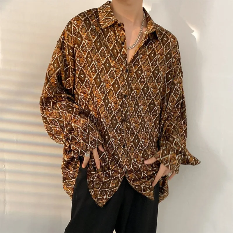 Very Fairy-like Men Spring Autumn Fun Printed Shirt Men's Long-sleeved Hong Kong-style Loose Fashionable and Casual Shirt Jacket