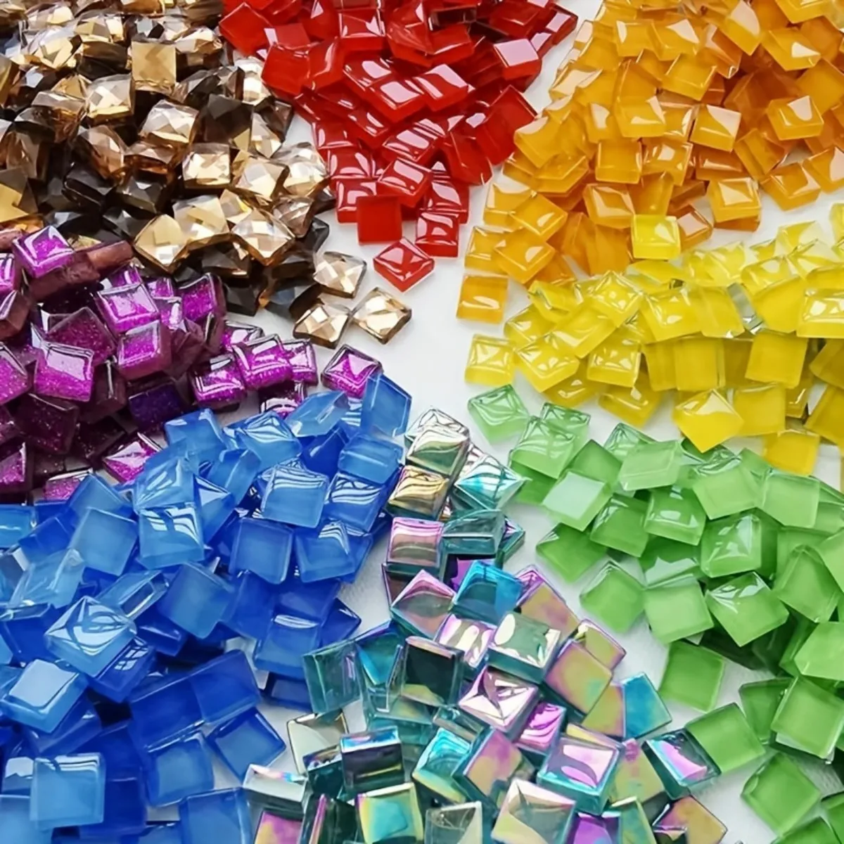 600pcs Sparkling Crystal Glass Mosaic Tiles, Checkered Pattern, Handmade DIY Art Supplies, Glitter Glass for Crafts and Mosaics