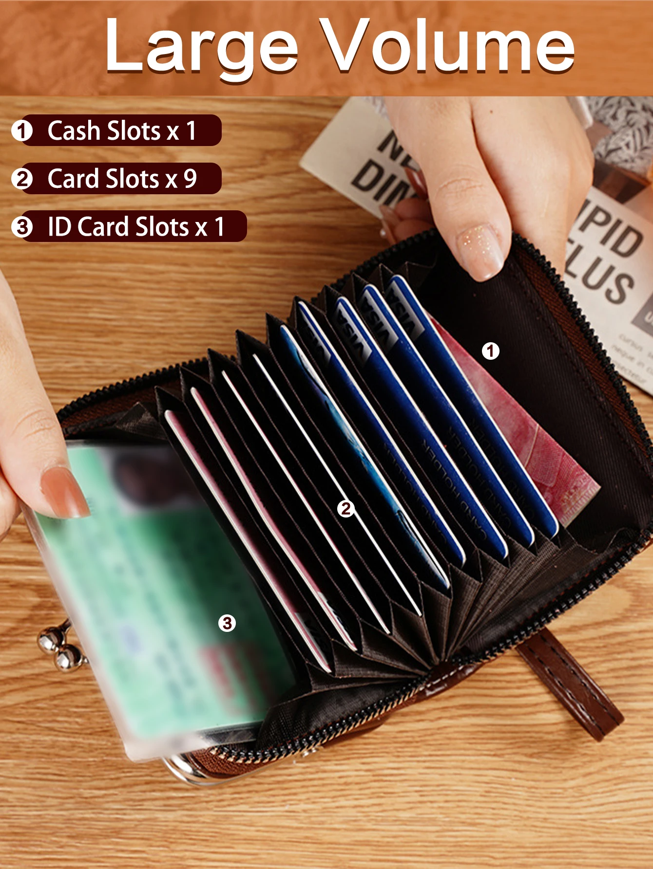 Women's Wristlet Wallet with Coin Purse - Zipper Card Organizer, PU Leather Wrist Wallets  with Multi-Functional Compact Wallet