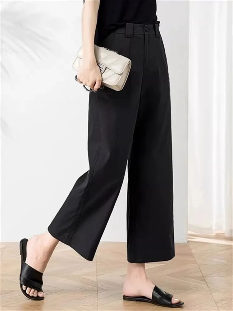 

Женские летние тонкие брюки с высокой талией, прямые, из хлопка, в стиле рабочей одежды, повседневные, укороченные (7/8), утягивающие, маленькие размеры, широкие штанины