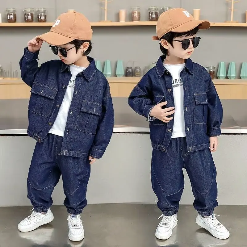 Autumn Spring Baby Set Boys Denim Jacket +pants 2 Pcs Set Kids Jjeans Suit for Children Full  2-12 Yrs