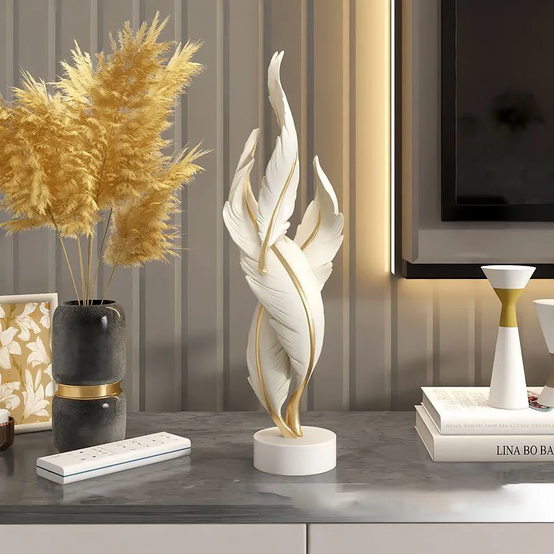 

Modern Creative Feather Resin Accessories Office Store Table Figurines Decoration Home Furnishing Room TV Cabinet Sculpture Art