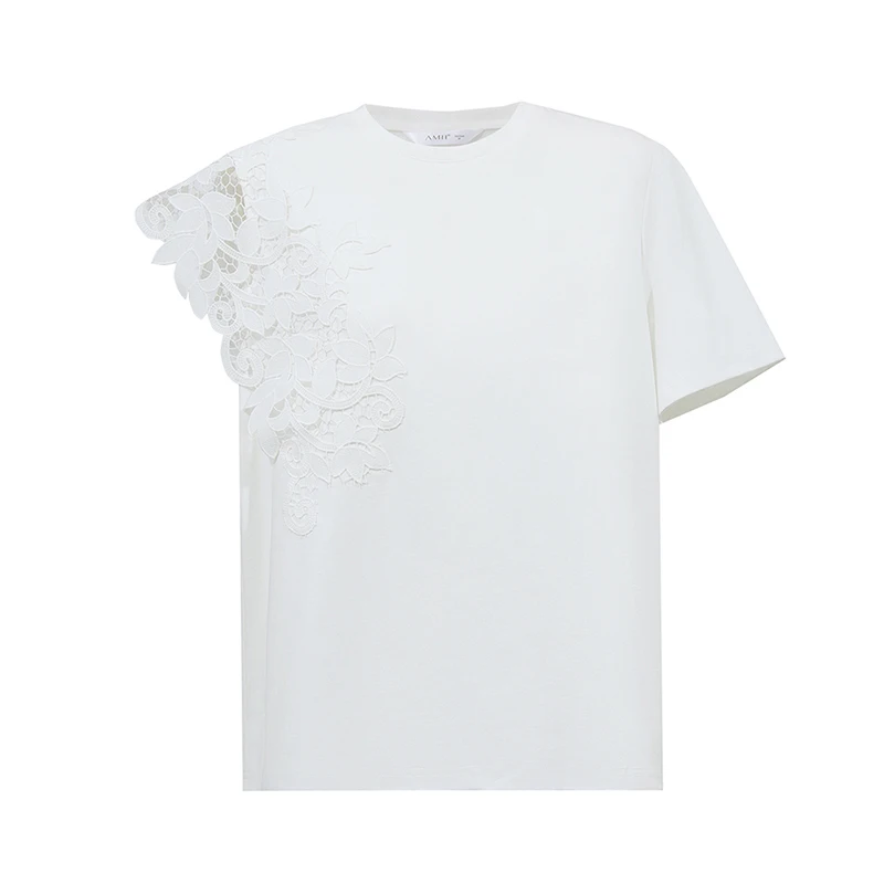 Amii T-shirt 2026 Summer New O-Neck Moisture-Wicking Cotton Tee Asymmetric Lace Loose Short Sleeve T-shirts For Women 12642023 view 6