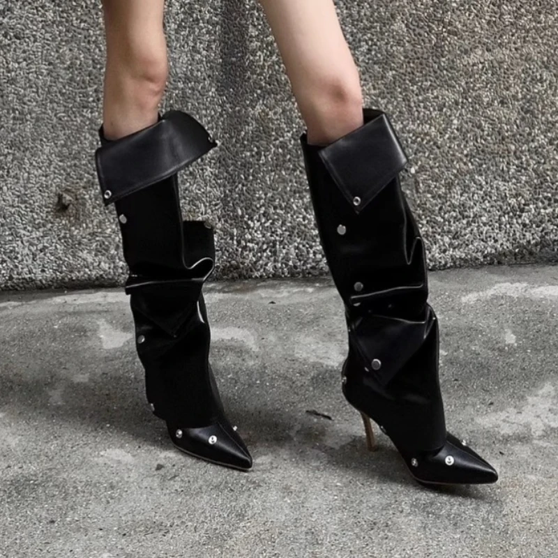 Women's Winter New Fashion Rivet Designer Sexy Boots High Boots2025 Daily Shopping Back Zipper Retro Western Female Knight Boots