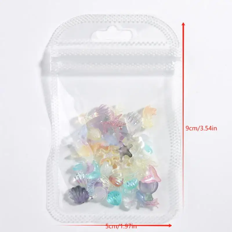 Serie de criaturas, dijes para uñas DIY, concha de medusa de varios estilos, decoraciones artísticas para uñas, cola de pez translúcida, estrella de mar marina