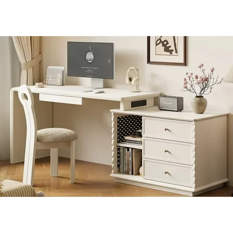 French Cream Wind Solid Wood Desktop Computer Desk Bucket Cabinet Small Unit Corner Desk CombinationX15