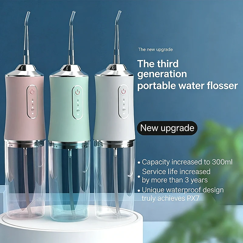 

Oral Irrigator Dental Water Flosser 3 Cleaning Modes Portable USB Rechargeable IPX7 Waterproof Teeth Whitening Jet Floss 220ML