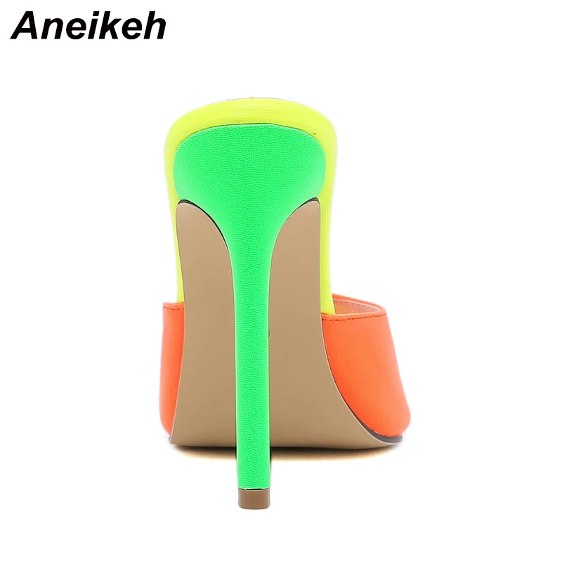 Aneikeh 2023 Orange Sandals Mules High Heels Pointed Toe Heels For Women Summer Slippers Lady Party Sandals Shoes Stripper 35-42