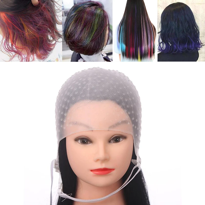 Reusable Silicone Hair Highlights Cap - With Needle for Hair Coloring & Dyeing (Salon/Home Use)
