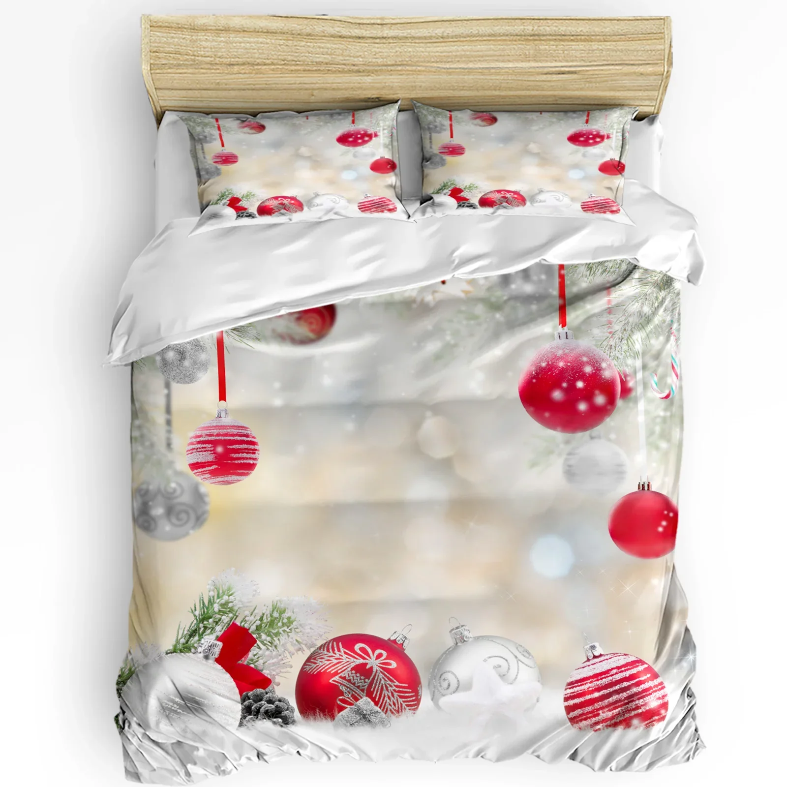 

Christmas Room Christmas Tree Fireplace 3pcs Bedding Set For Bedroom Double Bed Home Textile Duvet Cover Quilt Cover Pillowcase