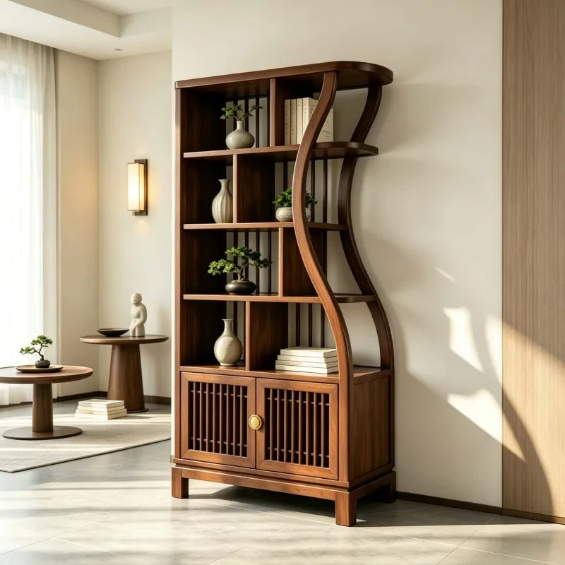 Black walnut solid wood Bogu shelf, study display cabinet Song-style aesthetic tenon and mortise structure Duobao
