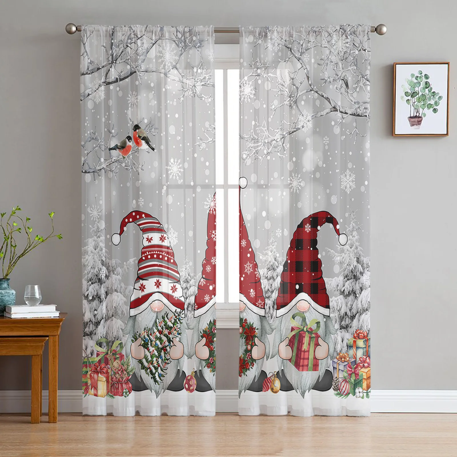 

Christmas Winter Snowflake Gnome Voile Curtains For Bedroom Tulle Window Curtain For Living Room Sheer Curtains Blinds Drapes