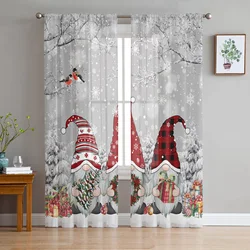 Christmas Winter Snowflake Gnome Voile Curtains For Bedroom Tulle Window Curtain For Living Room Sheer Curtains Blinds Drapes