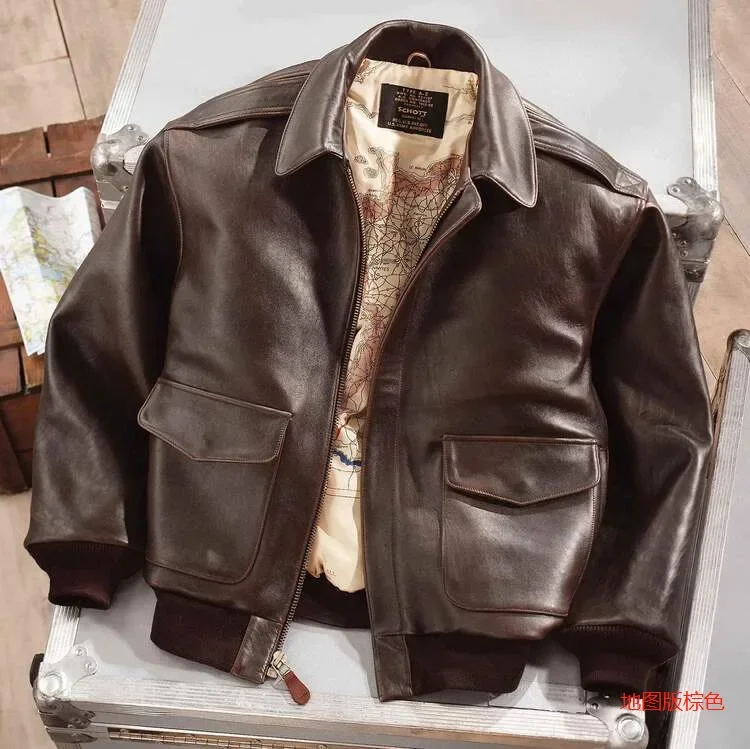 Retro Oversized US Air Force Leather Jacket Male Female Pilot Couple Leather Coat Male Motorcycle Lapel Solid Windproof Outwear