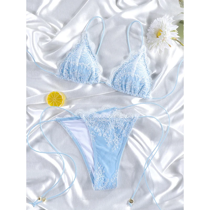 Rinabe Blue Bikini High Cut Swimwear Patchwork Bikinis Triangle Swimsuits Bandage Swimsuit Sexy Bathing Suit