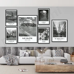 Poland Czestochowa, Krakow, Bydgoszcz, Lodz, Lublin, Poznan, Katowice, Wroclaw, Warsaw black and white city Poland travel poster